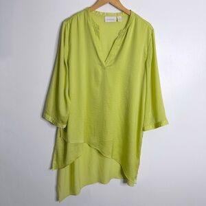 Chico’s Lime Green Asymmetrical Blouse V-Neck X-Large Chico’s‎ 3 Silky Feel